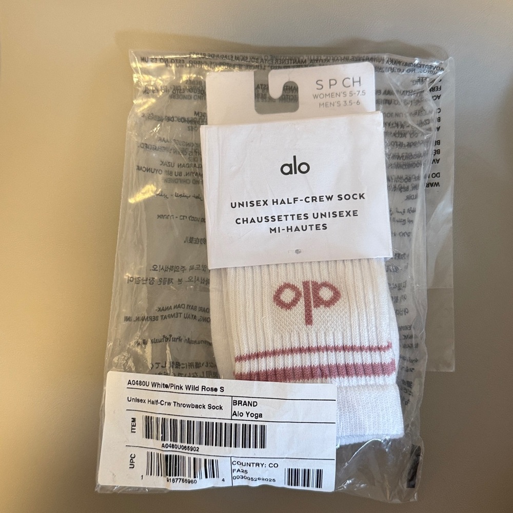 ALO Yoga White and Pink Half-Crew Socks